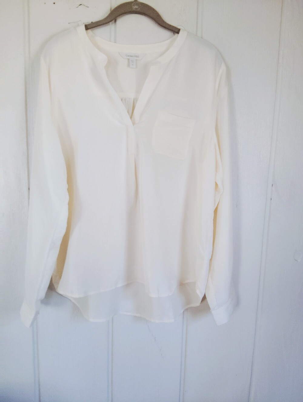 Garnet Hill, Cream Split-Neck, 100% Silk Blouse. Size M